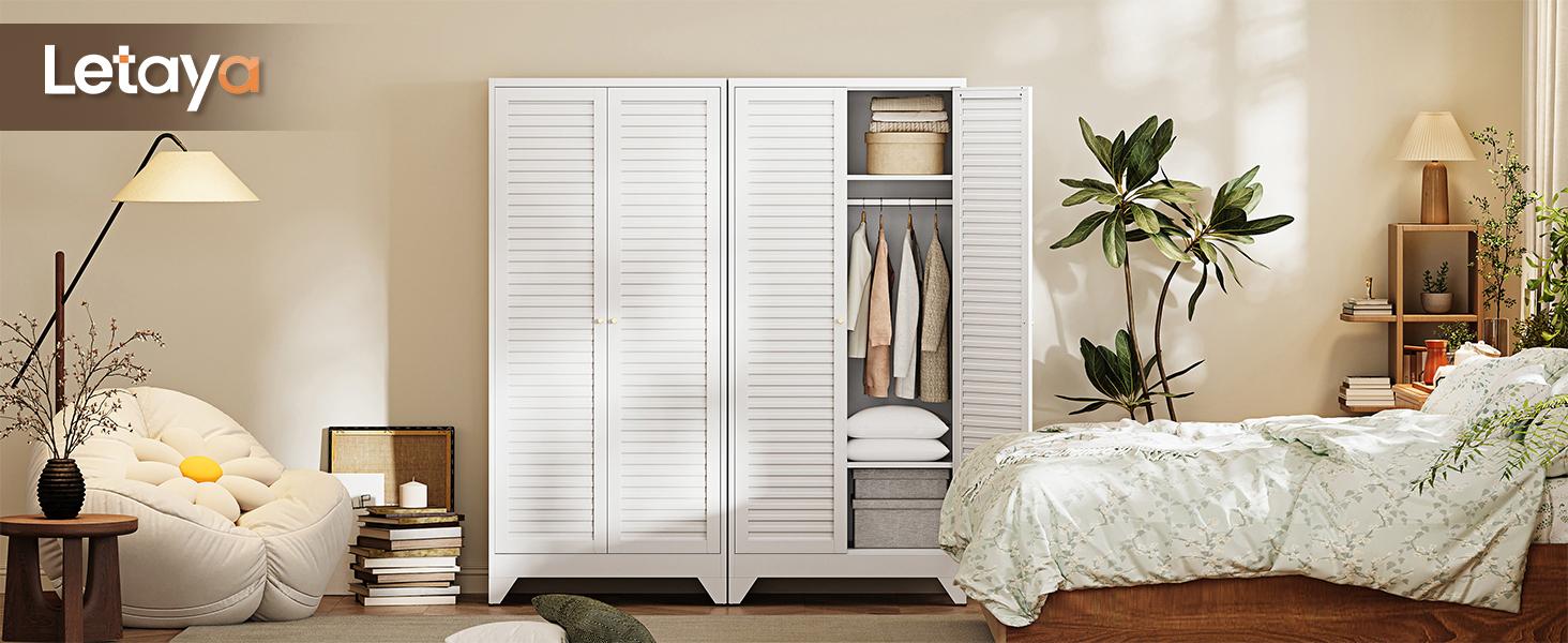 Letaya Metal Armoire Wardrobe Closet Organizer - 20" Deep Cabinet with Doors, Shelves, Hanging Rod for Home Room Clothes Storage Letaya Metal Armoire Wardrobe Closet Organizer - 20" Deep Cabinet with Doors, Shelves, Hanging Rod for Home Room Clothes Storage