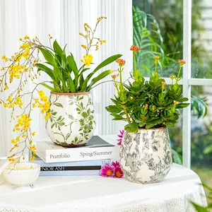 Sungmor Vintage Ceramic Planter Set of 2 - Decorative Indoor & Outdoor Flower Pots with Drainage Holes - Tuscan Décor Pots, 5.7" Ice Crackle Glaze Planters for Home, Kitchen, Patio, and Garden