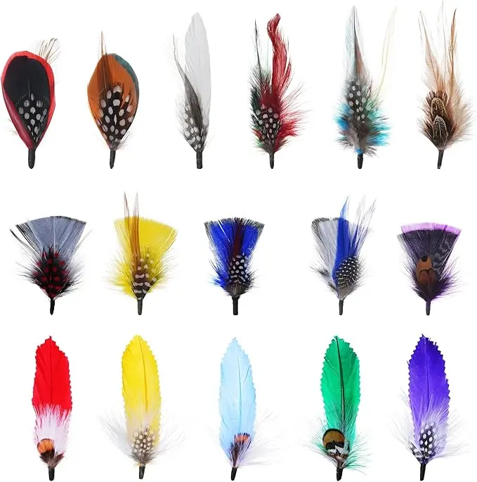16 Pcs Hat Feathers for Fedora, Fengek Assorted Colorful Hat Feathers Party Accessories for Cowboy Hats, Trilby Hats