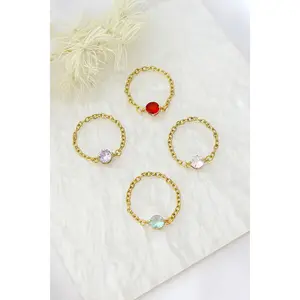 18K Tiny Rainbow Chain Ring