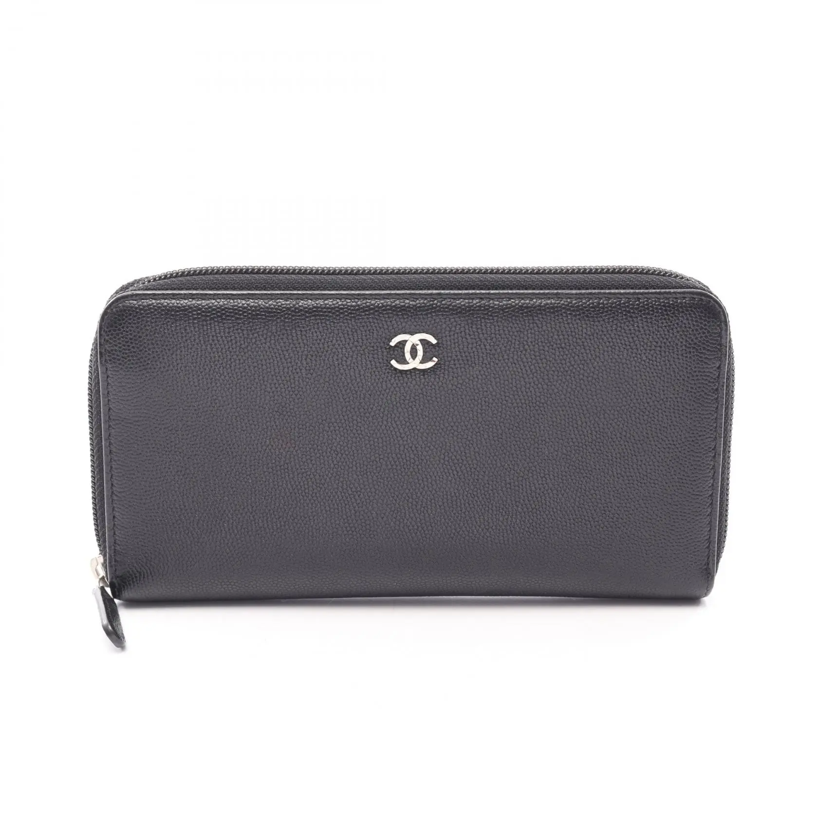 Pre-owned CHANEL Calfskin Small Leather Goods Caviar Skin Long Zipper Wallet