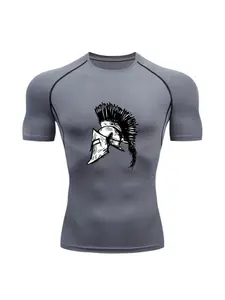 Spartan Warrior Print Sports Fitness Top, Lightweight, Quick-Drying, Breathable, Elastic and Comfortable Summer Men's Running Training Compression Fitness Top