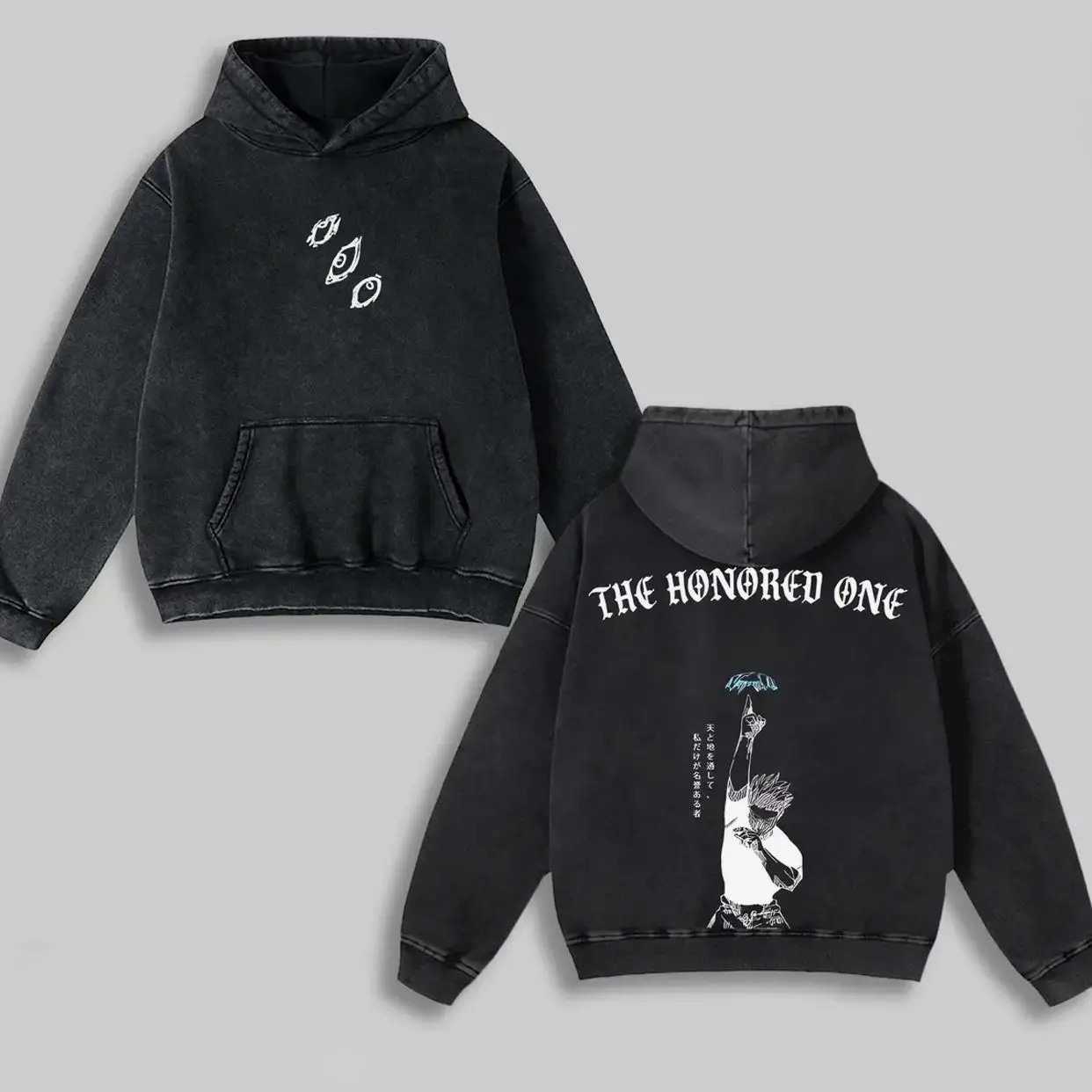 The Honored One Gojo Hoodie, Jujutsu Kaisen Wash Hoodie, Anime Double Printed Vintage Washed Hoodies, Oversized Anime Manga, Anime Merch, Graphic DY6 TTL