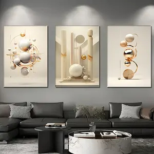 3-Dimensional Solid Color Geometric Sphere Pine Wood Frame Canvas Print Artwork, Spray Paint Poster, Modern Home Decor Wall Art for Living Room, Indoor Decor