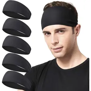 Men's Running Headband, 5-Pack, Men's Sweatband Sports Headband for Running, Cycling, Basketball, Yoga, Fitness Workout - Stretchy Unisex Hairband