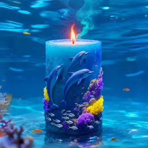 Deep Sea Dolphin Play Scented Candle Mold, 3D Coral & Tropical Fish Scene, Jumping Dolphins Coral Fish Group, DIY Candle Making Tool, Handcraft