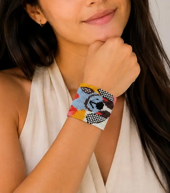 Unisex Handcrafted Vibrant Czech Seed Bead Dog Bracelet - Flexible Woven Construction, Daily Fashion Accessory, Note: Choking Hazard Small Parts