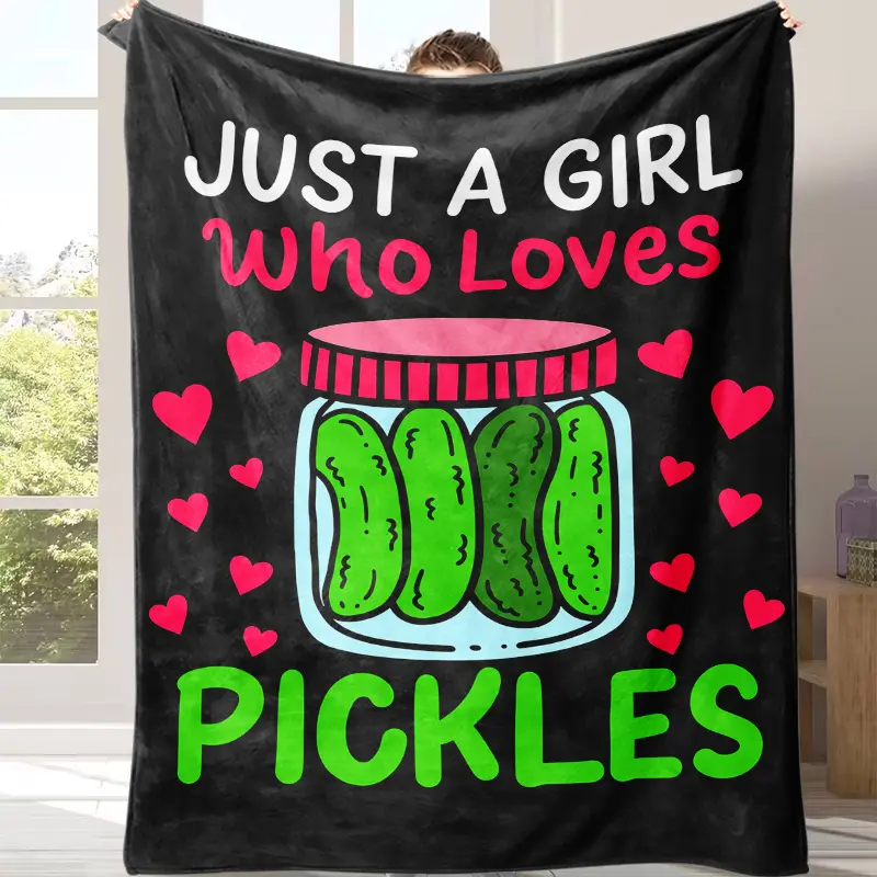 Festive Jelly Pickle Printed Flannel Blanket - Cozy Aesthetic Home Bedding Throw, Soft for Sofa and Bed, All-Season Use, Ideal Gift for Loved Ones