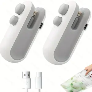 White 2-in-1 mini sealing machine: With cutting function + magnetic charging design, handheld heat-sealing plastic bags, facilitating food storage