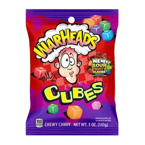 WARHEADS Cubes - Sour Sweet & Fruity Chewy Candy - Orange, Watermelon, Blue Raspberry, Black Cherry, Strawberry & Green Apple Flavors - 5 oz. Bag