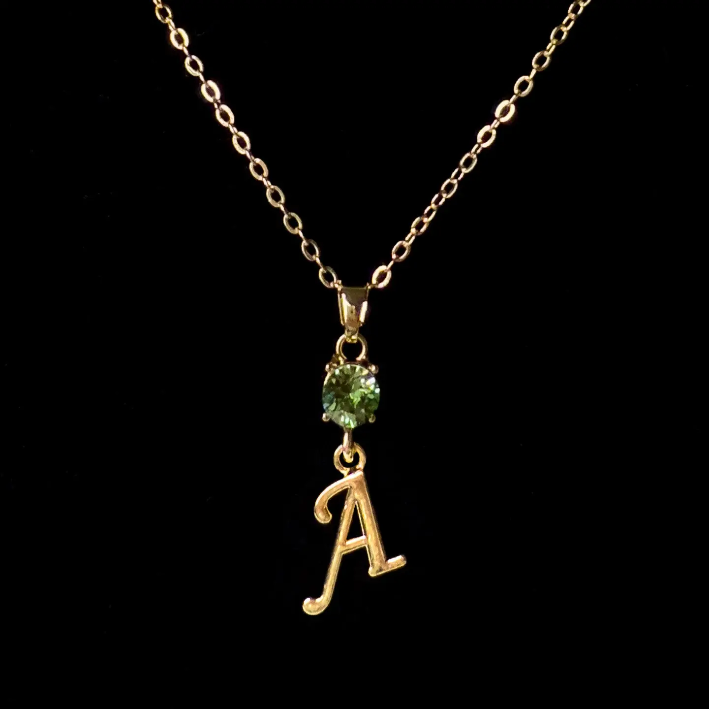 August 18K Gold Plated Necklace with Genuine Swarovski Crystal Birthstone Personalized Letter Pendant