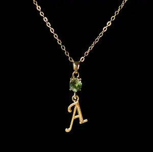 August 18K Gold Plated Necklace with Genuine Swarovski Crystal Birthstone Personalized Letter Pendant