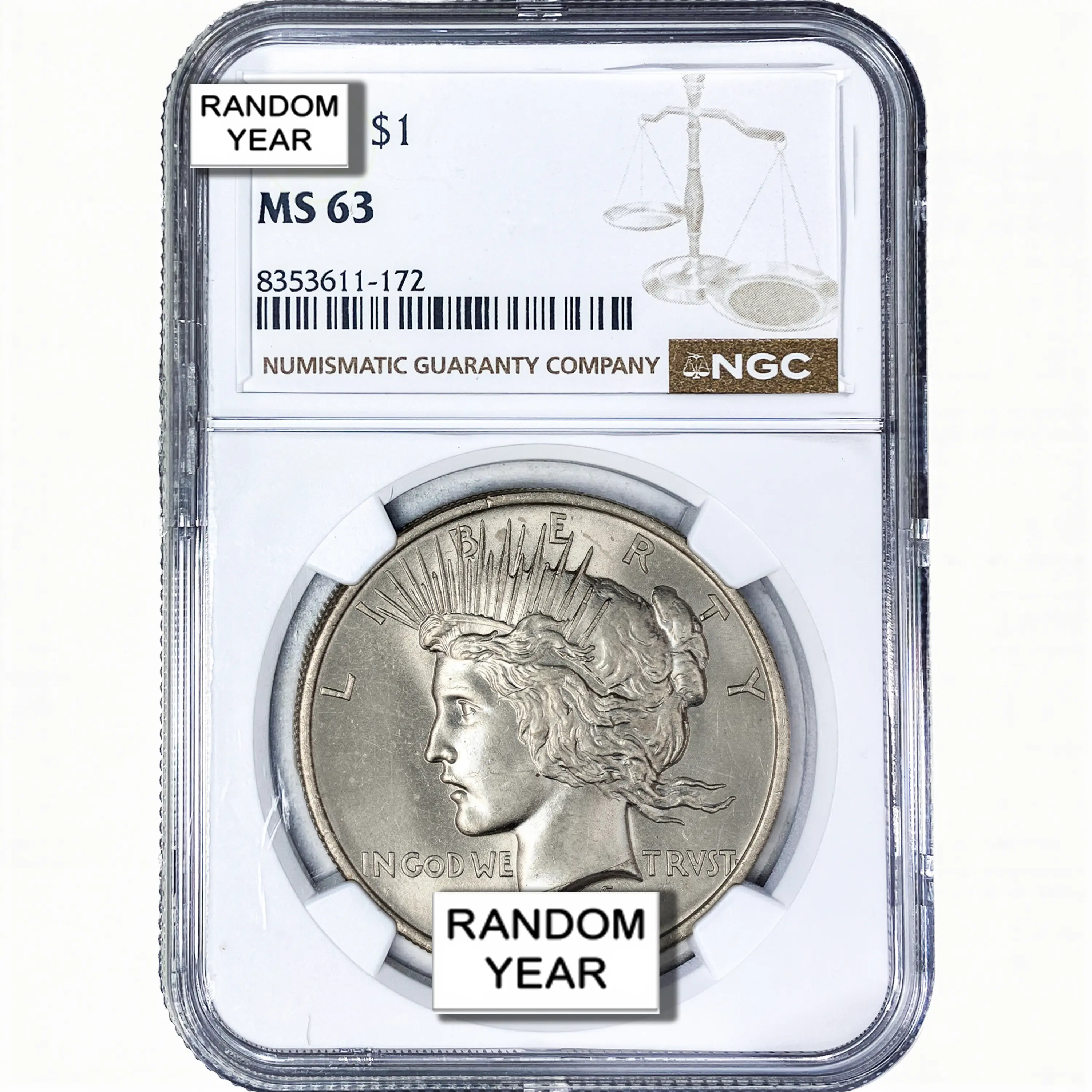 MS63 Peace Silver Dollar – NGC (Random Year)