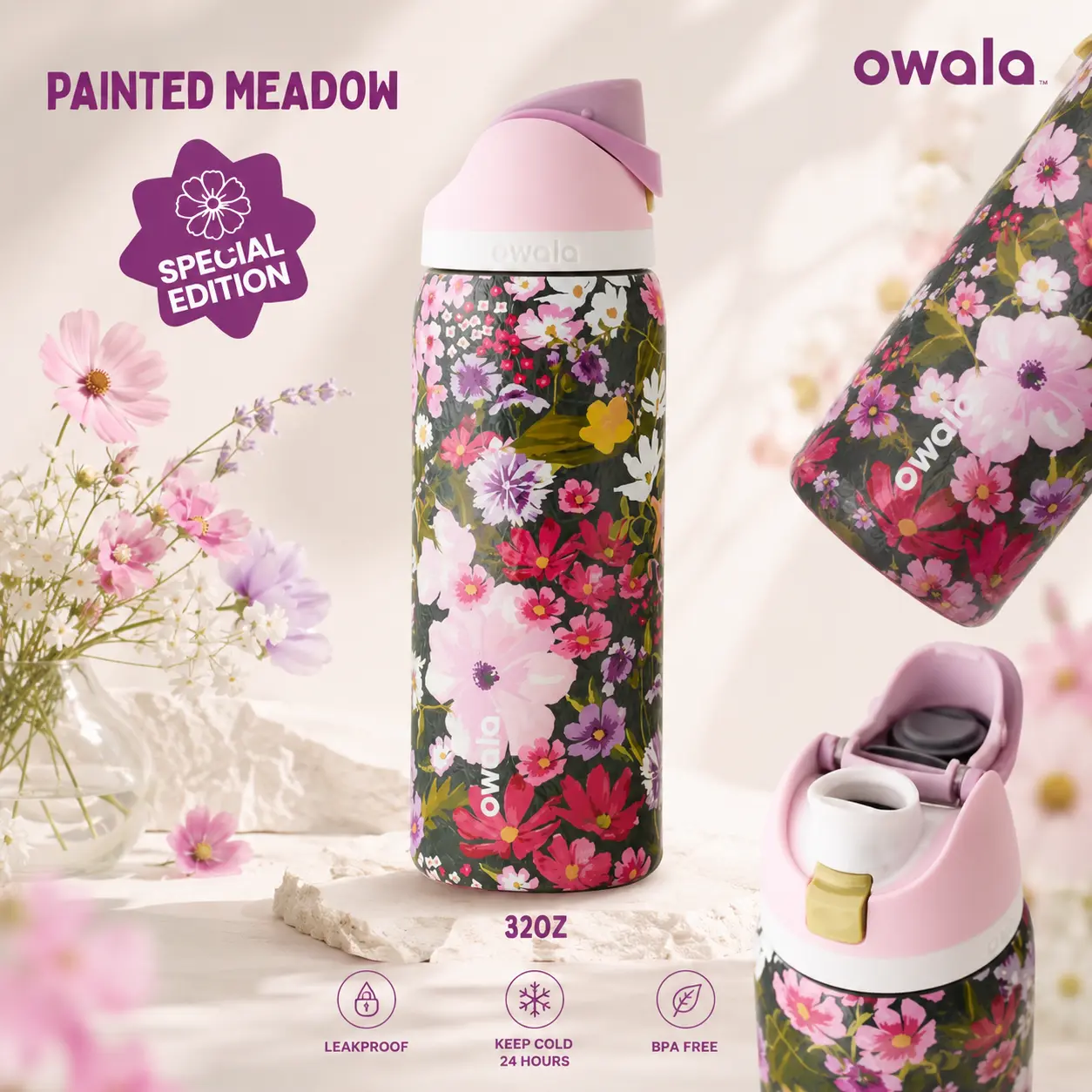 Owala UO Exclusive Painted Meadow FreeSip 32 oz Water Bottle