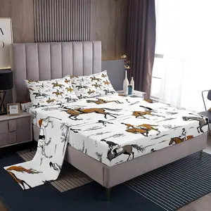 Racing Horse Sheet Set,Equestrian Sport Bedding Set,Horse Riders Bed Sheets for Kids Boys Teens Men Bedroom Vintage Western Cowboy Style Fitted Sheet + Flat Sheet