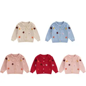 Baby Girl Cardigan Sweater Infant Toddler Flower Embroidered Button Down Knit Sweaters Fall Winter Warm Clothes