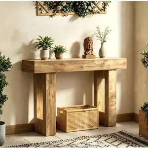 63-in Farmhouse Console Table with Storage, Natural Wood Grain & Tree Scars, Rectangular Wooden Sofa Table for Entryway, Living Room Home Decor