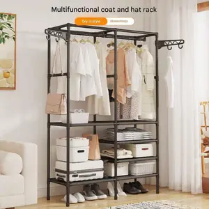 Simple Multifunctional Freestanding Double-row Clothes Rack - Reinforced Hanger & Drying Rack for Bedroom, Stylish and Minimalist Home Use