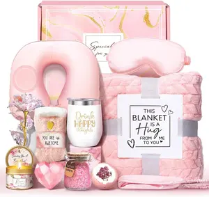 Birthday Gifts for Women Self Care Gifts Get Well Soon Gifts for Women,Relaxing  Gifts Basket w/Flannel Blanket Traveling Pillow Care Package christmas Birthday Gifts Idea for Mom Her Wife Friends