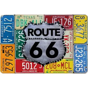 Original Vintage Design Tin Metal Wall Art Signs, Route 66 Thick Tinplate Print Poster Wall Decoration-