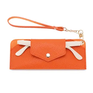 Women's Portable Leather Glasses Case Velvet Interior Twist Lock with Wrist Strap for Sunglasses & Eyeglasses