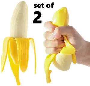 Set of 2 Realistic Rubber Banana Squishies Soft Stress Relief Squeeze Toy for Pranks and Party Favors