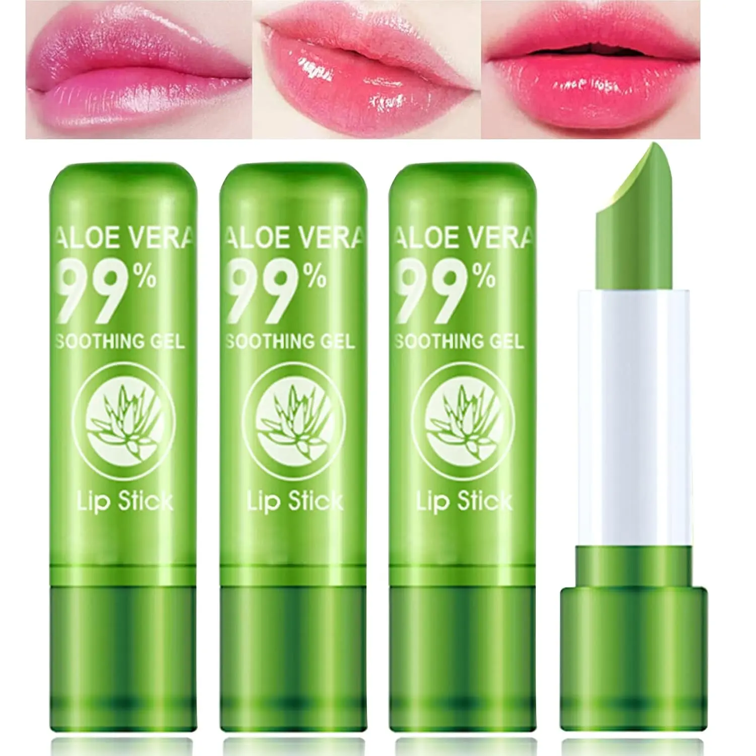 4 Pcs Aloe Vera Lipstick,,Long Lasting Lip Care Nutritious Plumper Lip Balm, Color Change Lip Gloss