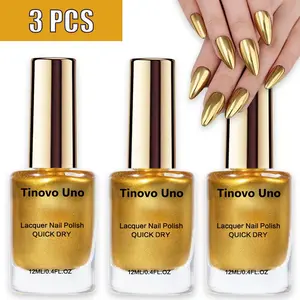 Tinovo Uno 3PCS and 6 PCS Golden Metallic Nail Polish Set Quick Dry Chrome Finish 12ml/Bottle Alcohol-Free for Adult Manicure Repair US Local Shipping Tu-Np-005-3