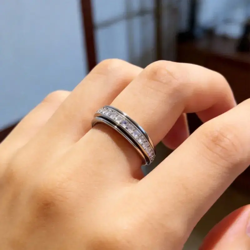 2026 New Anxiety Rings for Women and Men Titanium Steel Spinner Fidget Band Rings with Cubic Zirconia for Stress Relief and Wedding Promise Comfort Fit Size 6 to 9