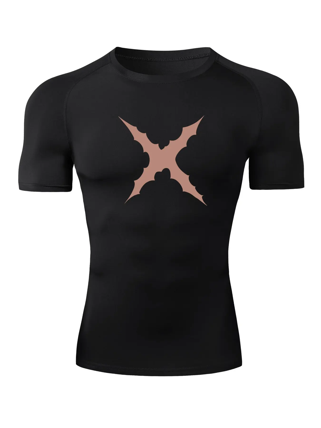 Scar Print Short Sleeve Compression Shirt for Men, Gym Workout Running Sporty Tees, Moisture Wicking Tee, Summer Quick-Dry Breathable Round Neck T-Shirt, Tight Fit Undershirt Baselayers, Athletic Style Activewear, Activewear Clothes