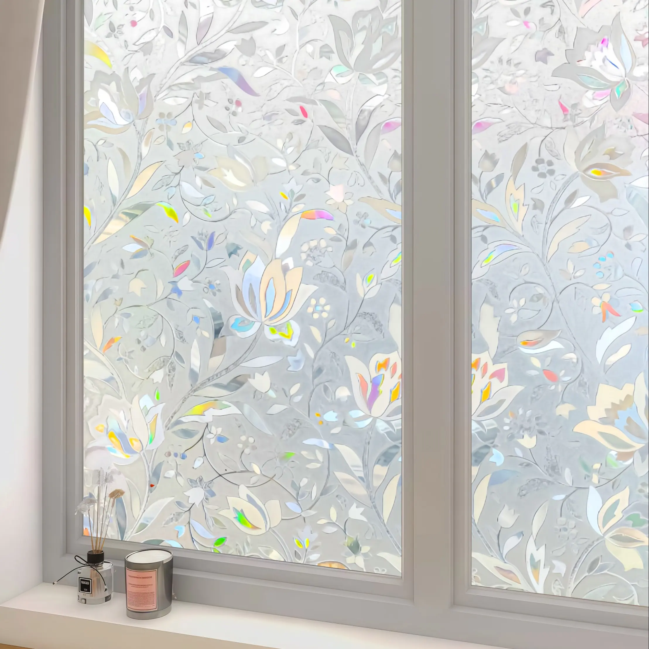 Window Privacy Film, Decorative Colorful Glass Window Film, Stained Glass Window Film, Sunshade Glass Sticker, Static Adhesive Frosted Decal, Home Windows, Rainbow Tulip Pattern Decoration Items