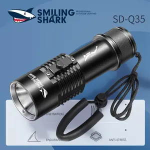 【SD-Q35】Smiling Shark Diving Torch Light IPX8 Waterproof Flashlight Led P70 5000LM Super Bright Professional Underwater Diving Torch USB Rechargeable Dive Lamp Outdoor Swimming Dive Equipment 26650 Battery