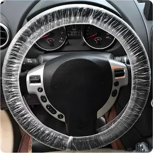 100 count Disposable Steering Wheel Cover, Plastic Clear Auto Steering Wheel Protector with Elastic Trims,  Steering Protective Cover for  Oil Changes  Shops