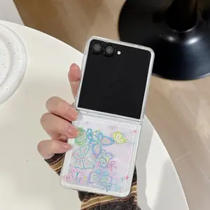 Korean Flash Powder Cute Butterfly Flowing Sand Case for Samsung Galaxy Z Flip7 6 5 Xiaomi mixflip 2 OPPO Find n3flip Cover