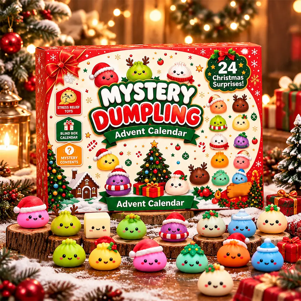 2026 Christmas Mini Squishies 24-Day Advent Calendar, Dumpling Squeeze Glitter Fidget Stress-Relief Toys, Blind Box Holiday Gift for Kids, Festive Party Stocking Stuffers