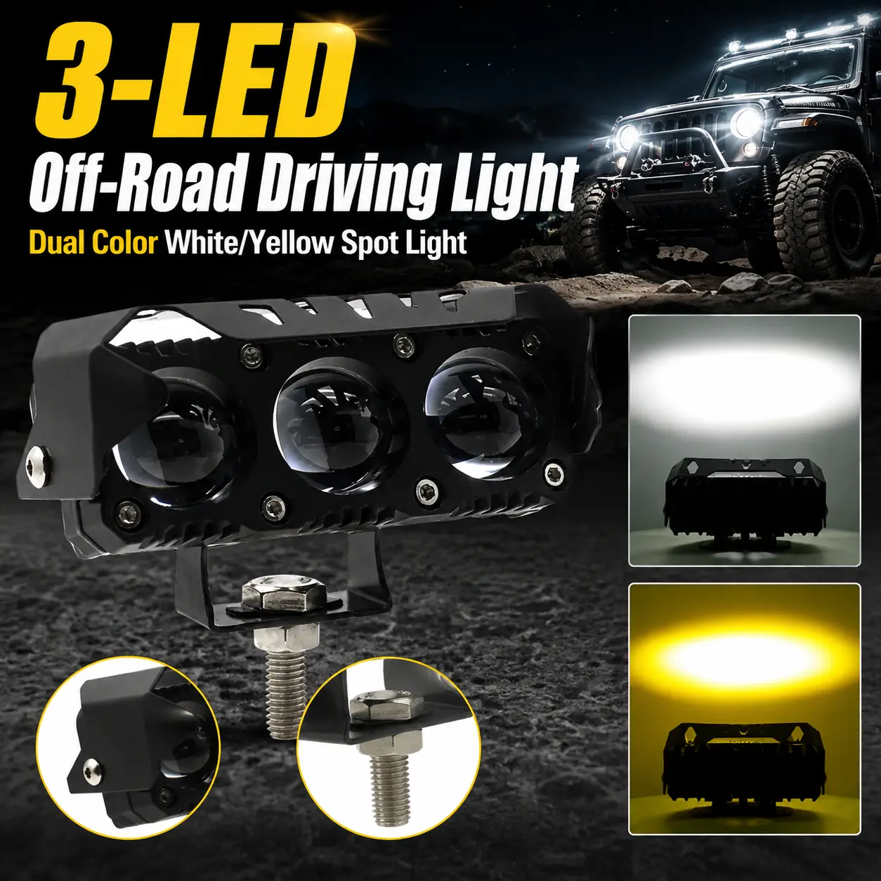 Motorcycle LED Spotlight Dual Color Fog Lamps for Car Trucks Mini Lens Headlight Driving Light motorcycle accessories