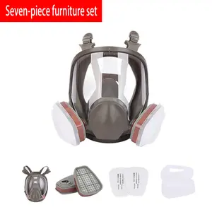 Set of 7 - Full Face Mask Respirator Gas Mask with Activated Carbon Filter - Suitable for Nuclear and Chemical Weapons, Dustproof, Anti-Fog, Protected from Organic Vapors, Smoke, Gases, Reusable