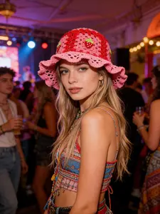 Handmade Crochet Fisherman Hat for Women, Summer Sun Protection Cap, Bohemian Strawberry Hollow Out Design, Sweet and Cute Hip-Hop Shade Hat