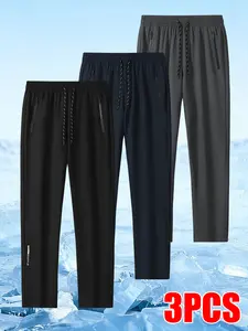 Men's 3 Pack Quick Dry Drawstring Joggers, Elastic Waist Lightweight Athletic Pants with Zipper Pockets, Breathable Summer Workout Sweatpants for Running, Gym & Outdoor