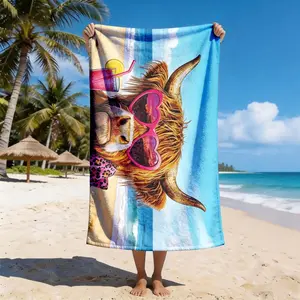 Funny Highland Cow Beach Towel, Design Beach Towel, Quick-Dry Soft Polyester, Multi-Use Yoga Travel Swim Camping, Large Size, Best Gift