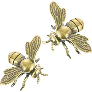 2 count  Bee Figurines:  Brass Bee Statues Decorative, Brass  Ornament DIY Craft, Small Brass Metal Bee Desktop Ornament for Rustic Office  Decor Wall Art