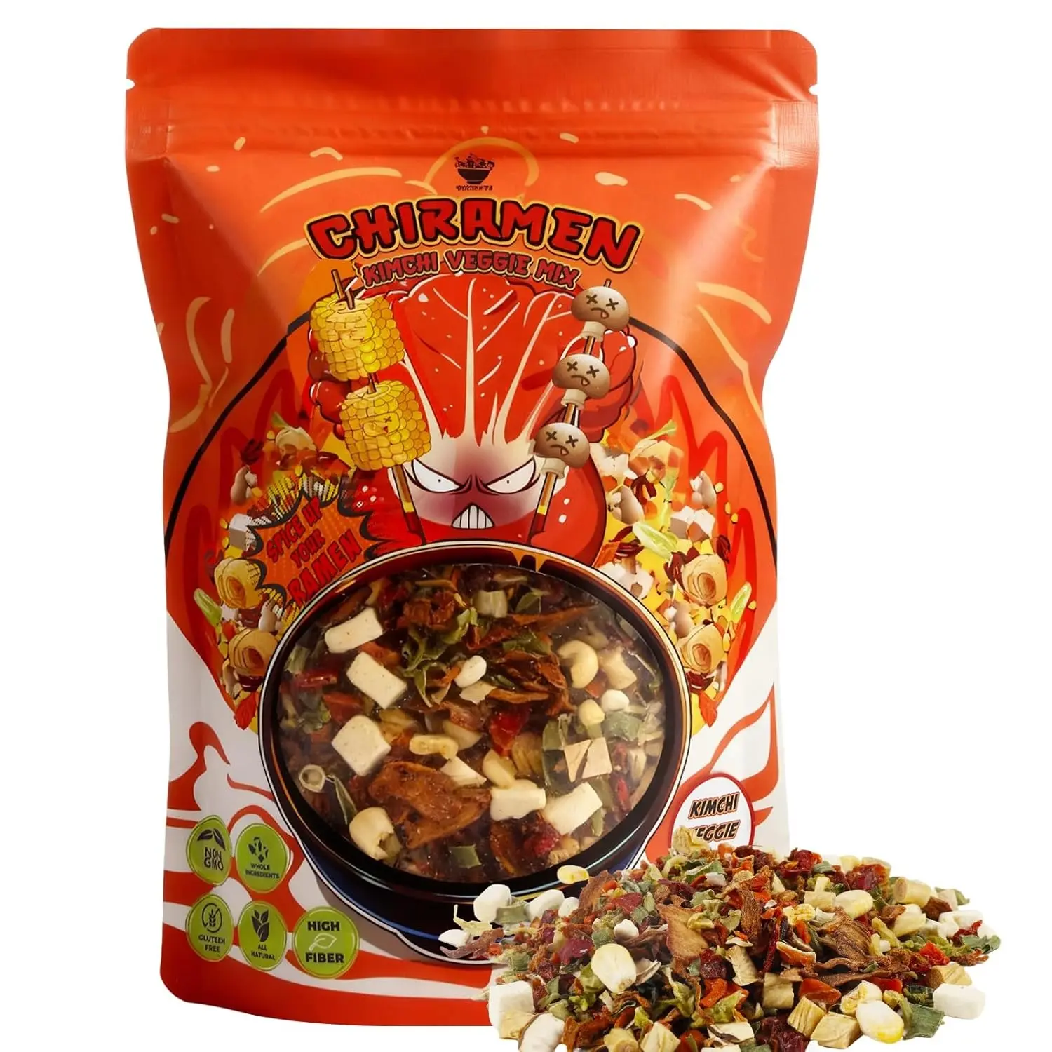 CHIRAMEN Kimchi Veggie Mix Dried Ramen Toppings – Instant Kimchi, Mushrooms, Tofu, Cabbage, Corn & Chives – Perfect Soup & Cup Noodles Upgrade