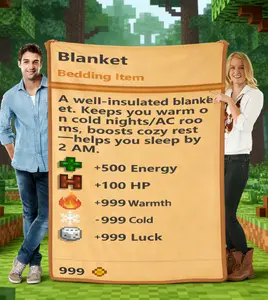 STARDEWVALLEY Blanket – Ultra-Soft Cozy Fleece Boosts +500 Energy, Perfect for Gamer Nights, Cold AC Rooms, Lazy Sleep Ins & Nerd-Core Decor,Retro Video Game Item Card Design That’s a Vibe for Geeks & Lounge Lovers