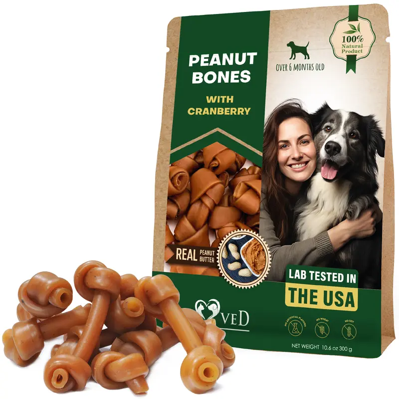 Beloved Pets Rawhide-Free Dog Chew Treats for Feeding, Peanut PB Reward Peanut Butter Bones with Cranberry, Max 5% Fat, Resealable Fresh-Keeping Pack