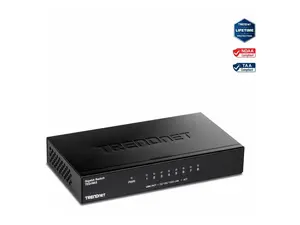 TRENDnet 8-Port Gigabit Desktop Switch, TEG-S83, 8 x Gigabit RJ-45 Ports, 16Gbps Switching Capacity, Fanless Design, Metal Enclosure, Lifetime Protection, Black