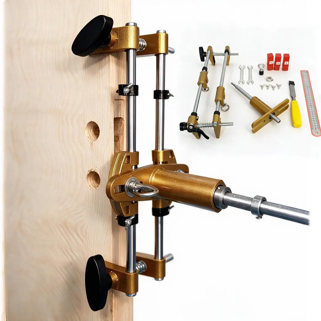 Door Hole Drilling Kit, High Precision Mortise Jig with 3 Drill Bits, Quick Slotting Tool for Wooden Door Lock Installation
