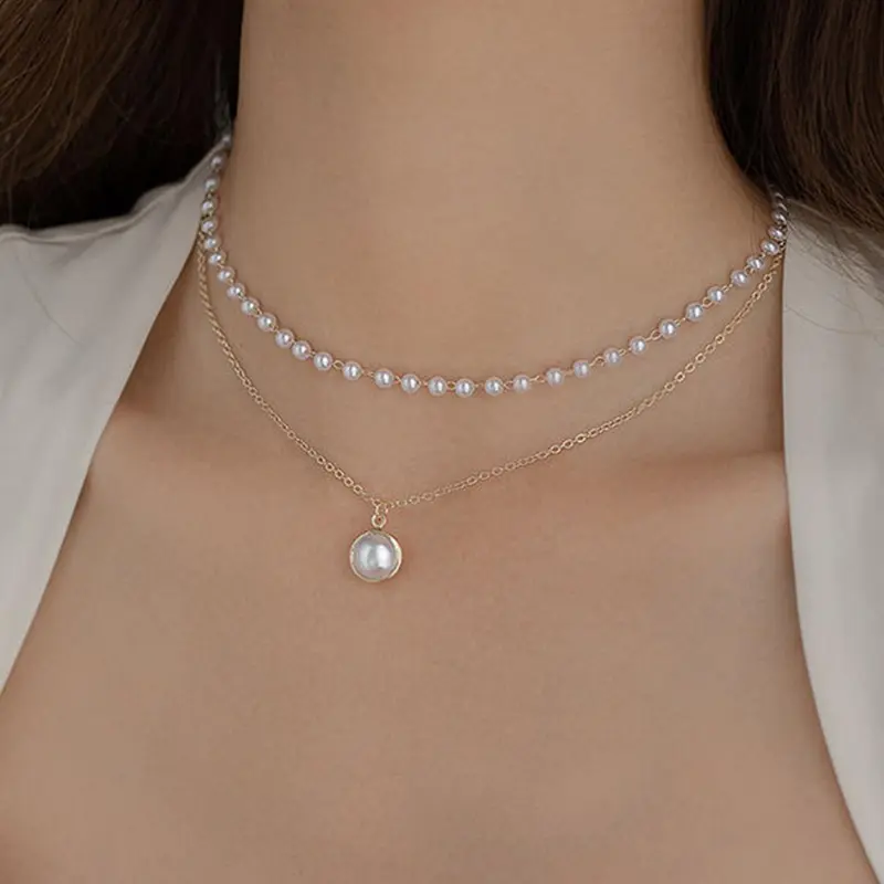 Faux Pearl Decorated Layered Necklace for Women for Gift, Clavicle Matching Necklace, Elegant All-match Fashion Accessories for Daily Wear, Pearl Chain Necklace, Faux Pearl Jewelry, Accessory Necklace