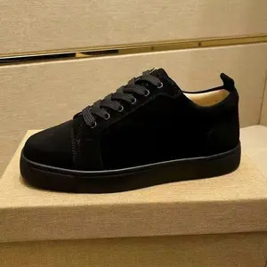 2026 New Velvet Material Red Bottoms Board Shoes Men's Soft Soled Reinforced Lace Up Low Top Comfortable Breathable Red Soled Shoes for Daily Wear - Boy, Closed