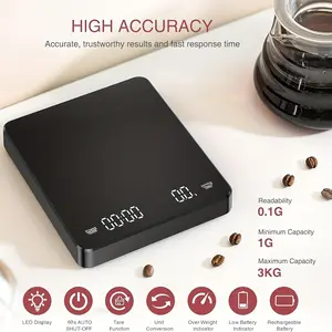 Electronic Kitchen Scale with Timer & Automatic Peeling Function, Large Capacity Digital Coffee Weighing, Modern Design, Powered by 2 Aaa Batteries