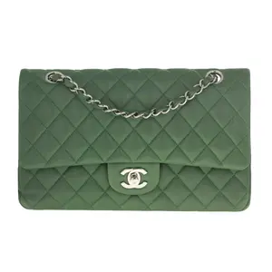 Pre-owned CHANEL Leather Crossbody Bags Quilted Classic Double Flap Medium Green
